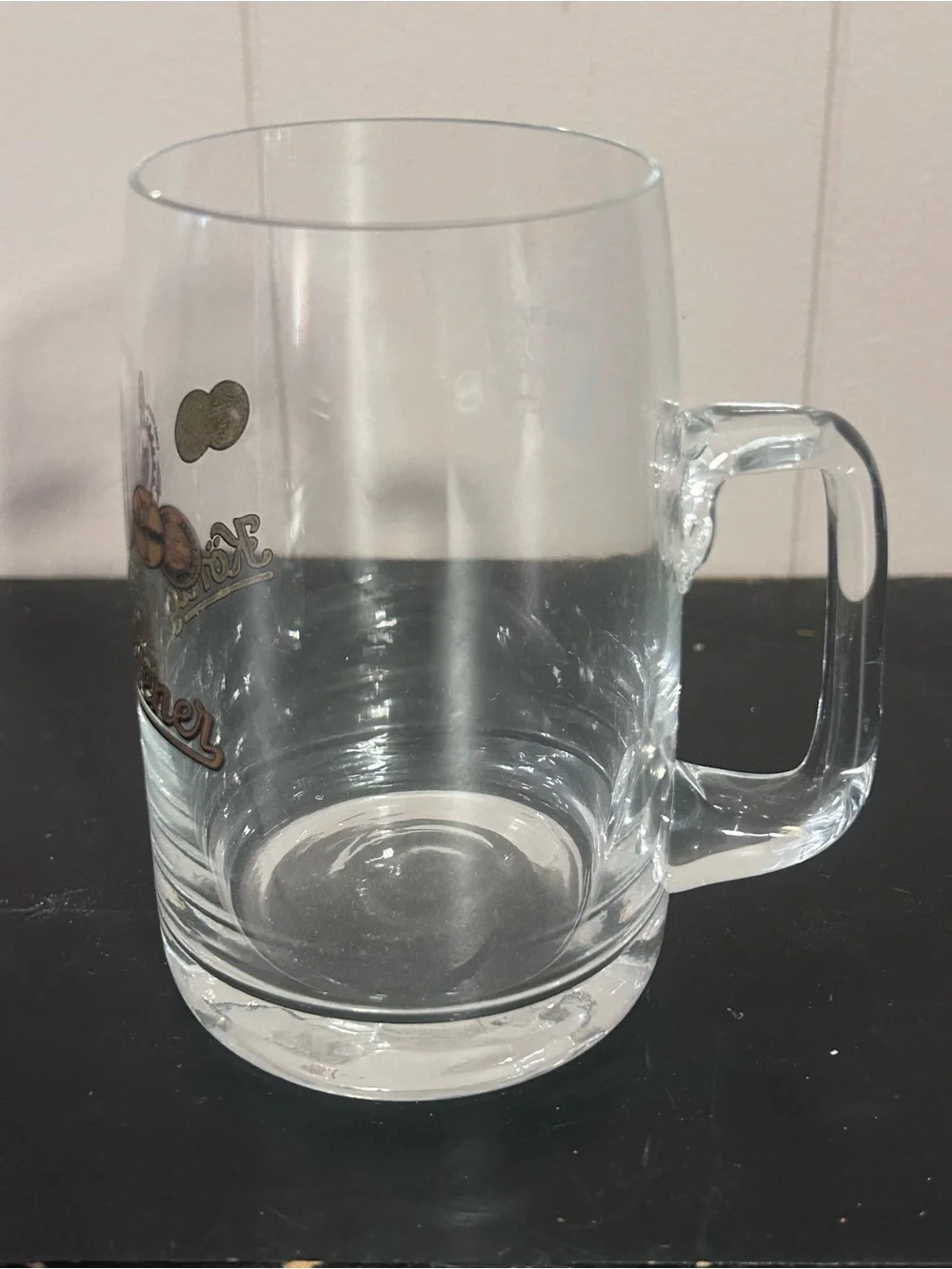 König-Pilsener Etched Beer Glass - Clear with Gold & Red Crest